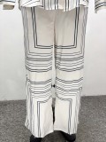 Plus-size African Women long-sleeved turndown collar striped shirt and two-piece pants set