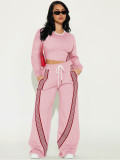 Women's Fashion Casual Long Sleeve Top & Side Striped Sporty Pants Two-Piece Set