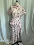 Women Printed ruffled, irregular, sexy dress