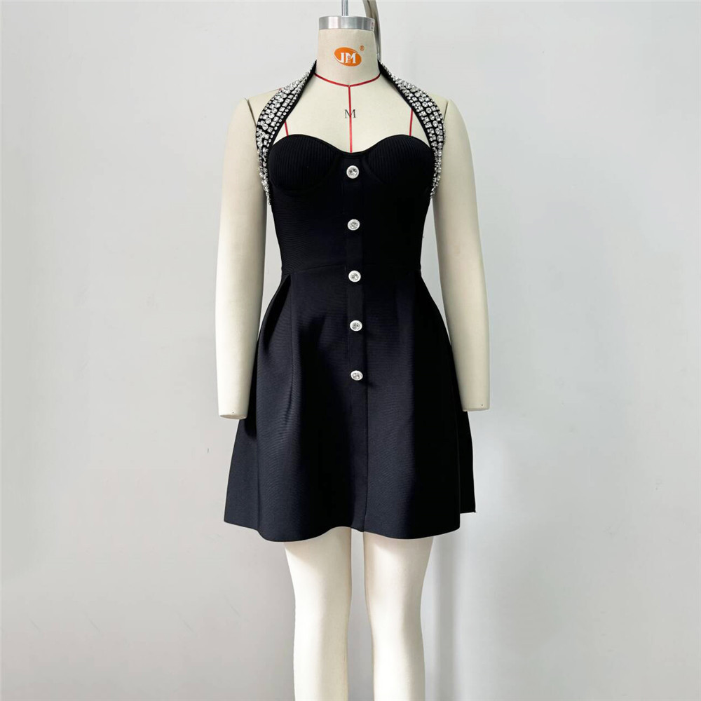 Women Sexy Halter Neck Evening Dress with Diamond Bandage