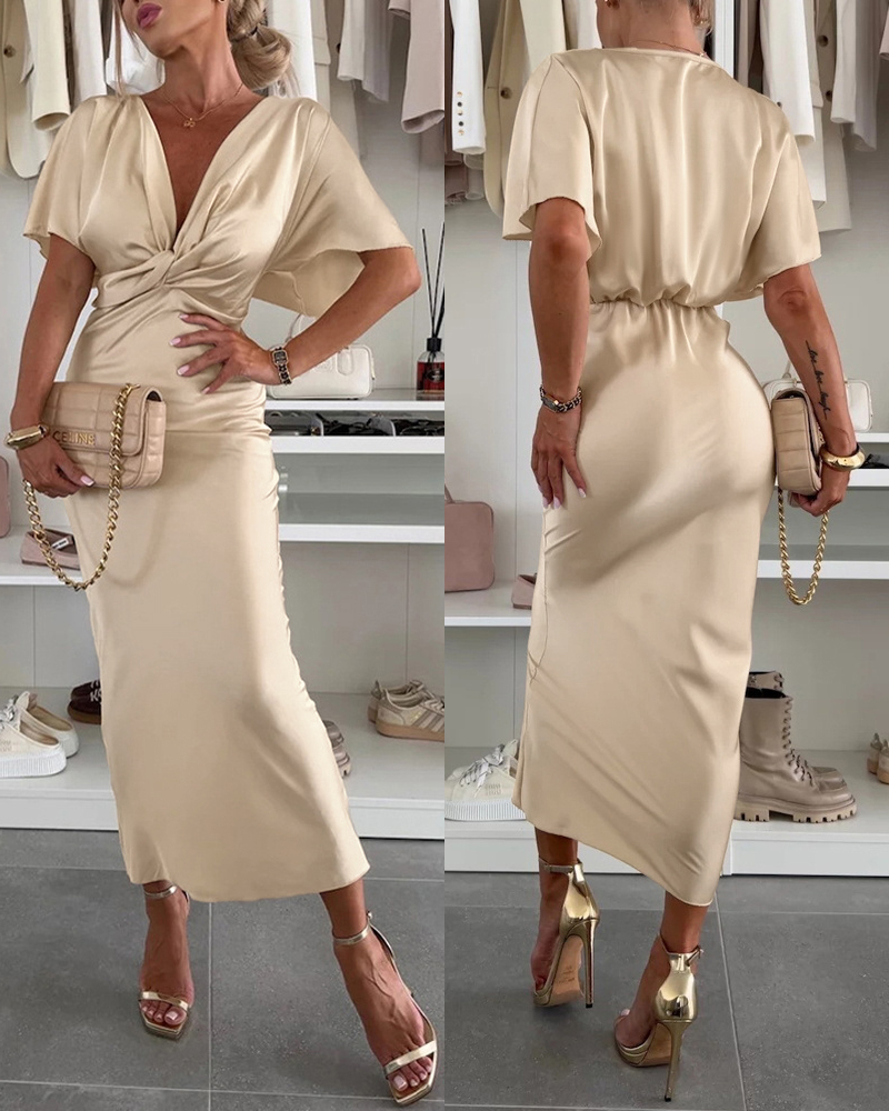 Women satin knot bat sleeves holiday dress