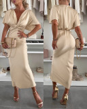 Women satin knot bat sleeves holiday dress