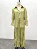 African Women summer long-sleeved pleated skirt two-piece set