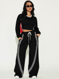 Women's Fashion Casual Long Sleeve Top & Side Striped Sporty Pants Two-Piece Set