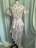 Women Printed ruffled, irregular, sexy dress
