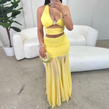 Women sexy cutout sexy top patchwork skirt two-piece set