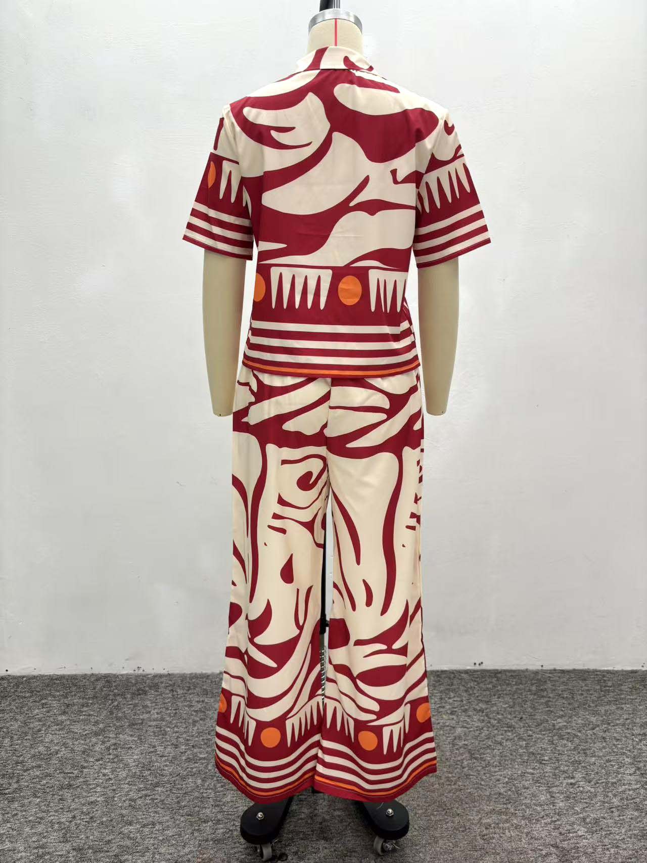 Fashion Women's Turndown Collar Printed Shirt & High-Waisted Wide-Leg Pants African Chic Elegant Two-Piece Set For Summer