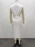African Women scheming pleated sleeveless single-breasted maxi dress