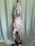 Women Printed ruffled, irregular, sexy dress
