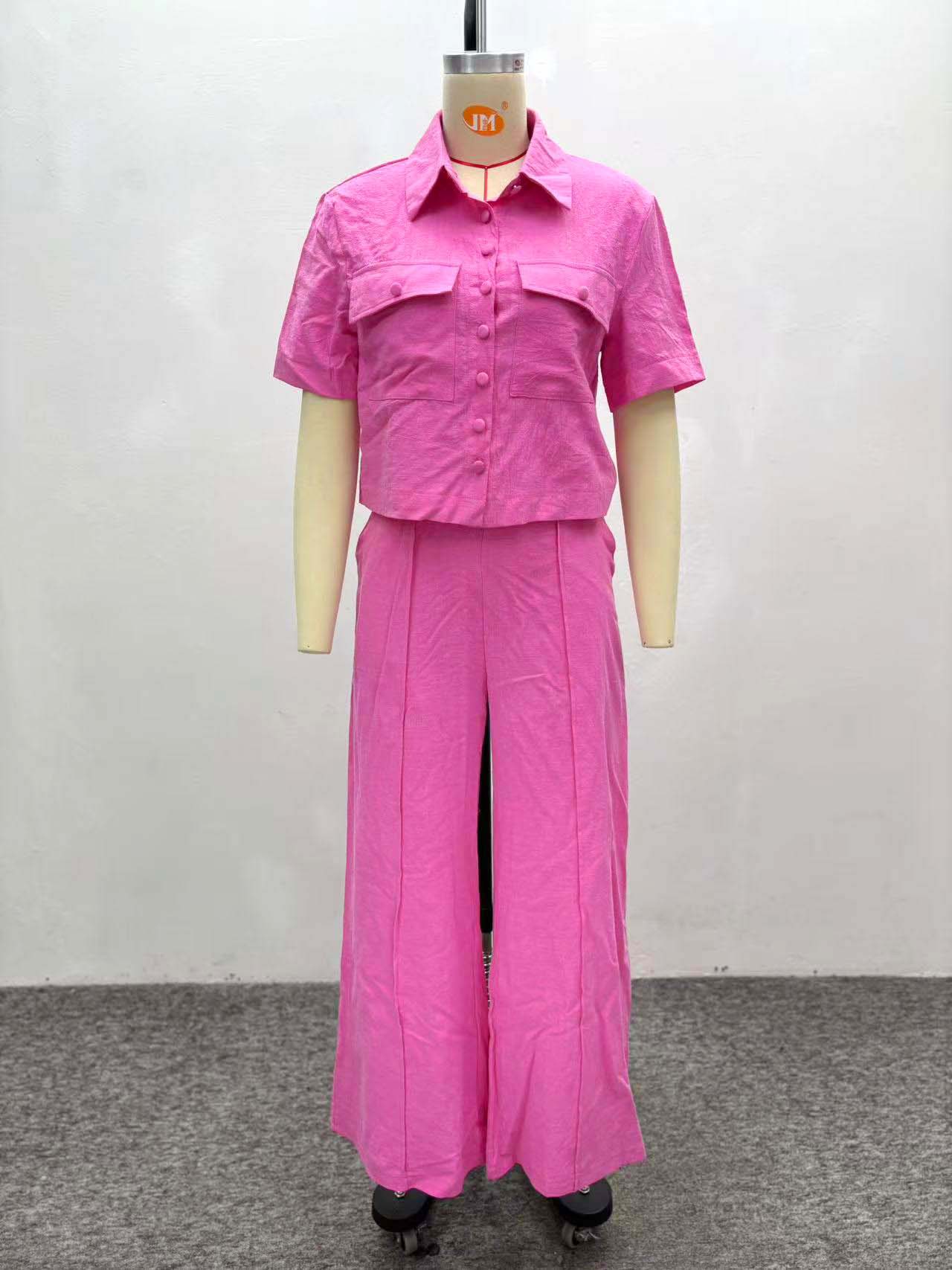 African Women career solid short-sleeved shirt with wide-leg pants two-piece set