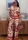 Fashion Women's Turndown Collar Printed Shirt & High-Waisted Wide-Leg Pants African Chic Elegant Two-Piece Set For Summer