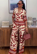 Fashion Women's Turndown Collar Printed Shirt & High-Waisted Wide-Leg Pants African Chic Elegant Two-Piece Set For Summer Fashion Women's Turndown Collar Printed Shirt & High-Waisted Wide-Leg Pants African Chic Elegant Two-Piece Set For Summer