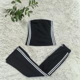 Fashion Women Strapless Tops Loose Pants Casual Two-piece Set