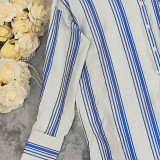 Women's Autumn Long Sleeve Shirt & Striped Shorts Casual Two-Piece Set