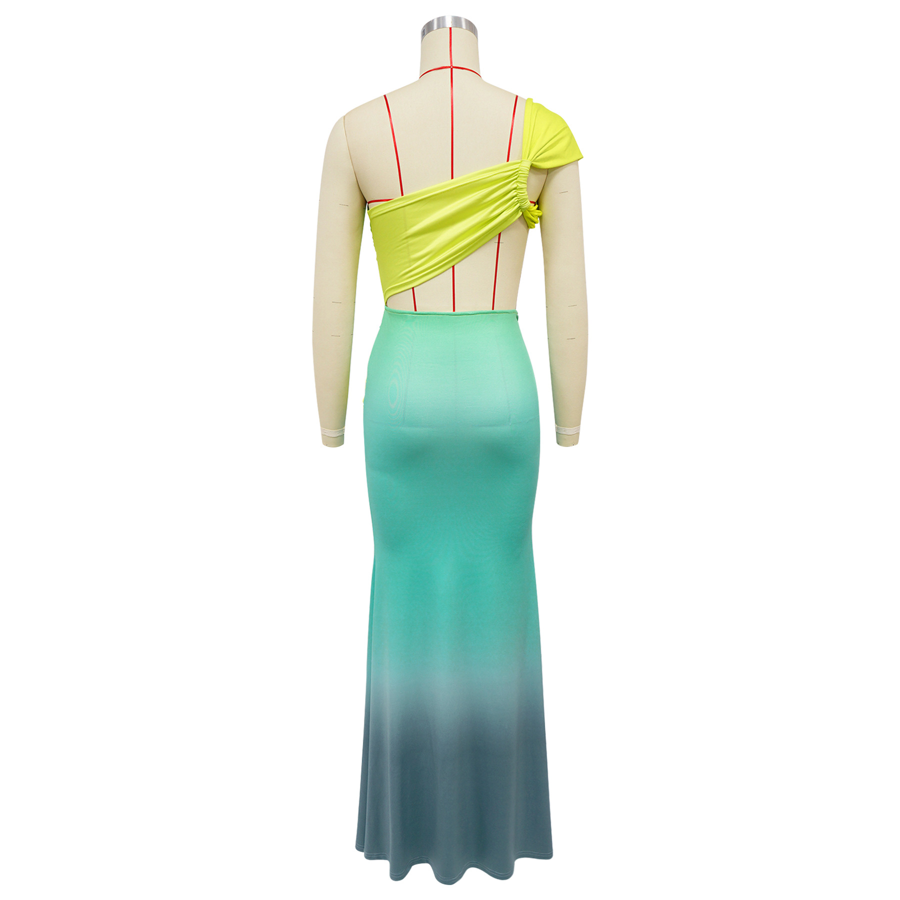Summer Women's Sexy One-Shoulder Open Waist Gradient Long Dress