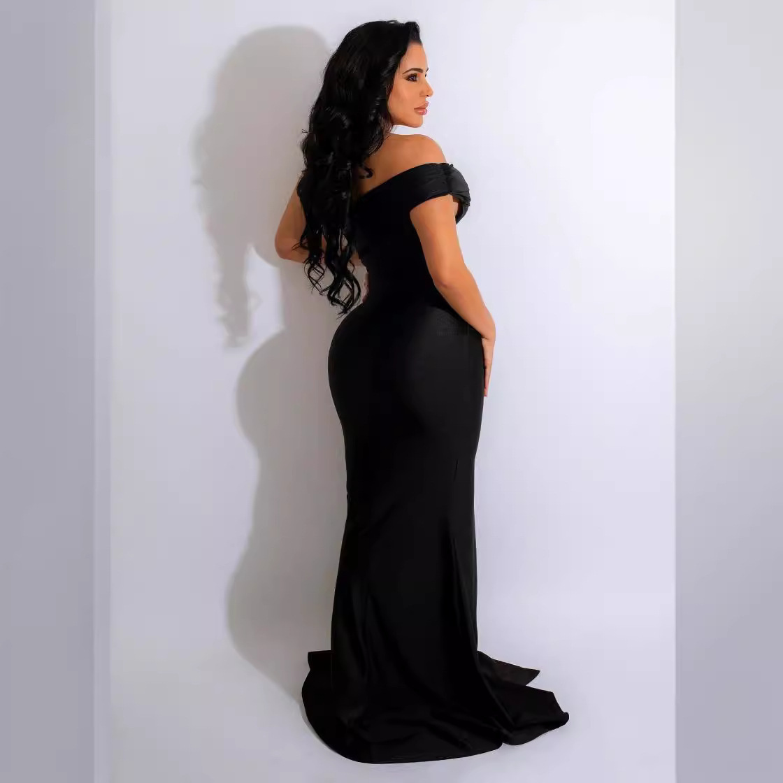 Women's Autumn Sexy Formal Dress Ruched One-Shoulder Fashion Chic Maxi Evening Gown