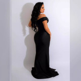 Women's Autumn Sexy Formal Dress Ruched One-Shoulder Fashion Chic Maxi Evening Gown