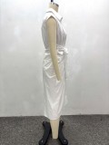 African Women scheming pleated sleeveless single-breasted maxi dress