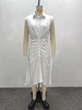 African Women scheming pleated sleeveless single-breasted maxi dress