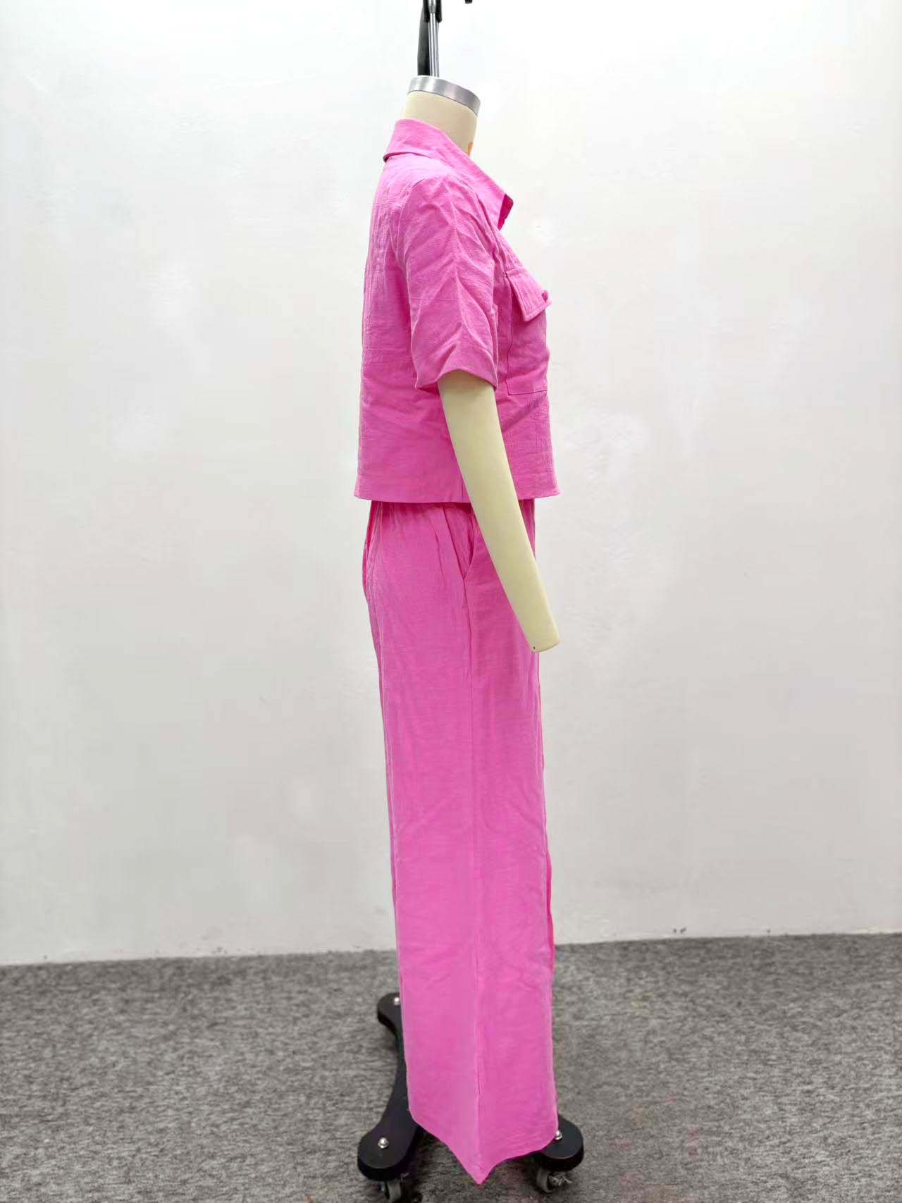 African Women career solid short-sleeved shirt with wide-leg pants two-piece set