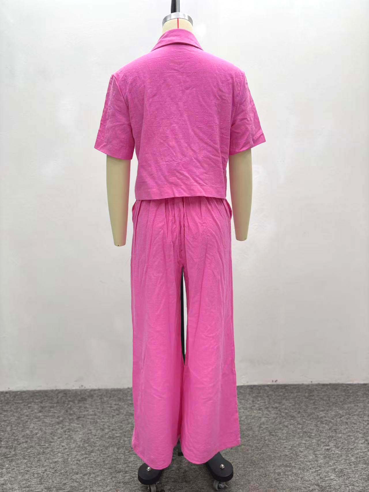 African Women career solid short-sleeved shirt with wide-leg pants two-piece set