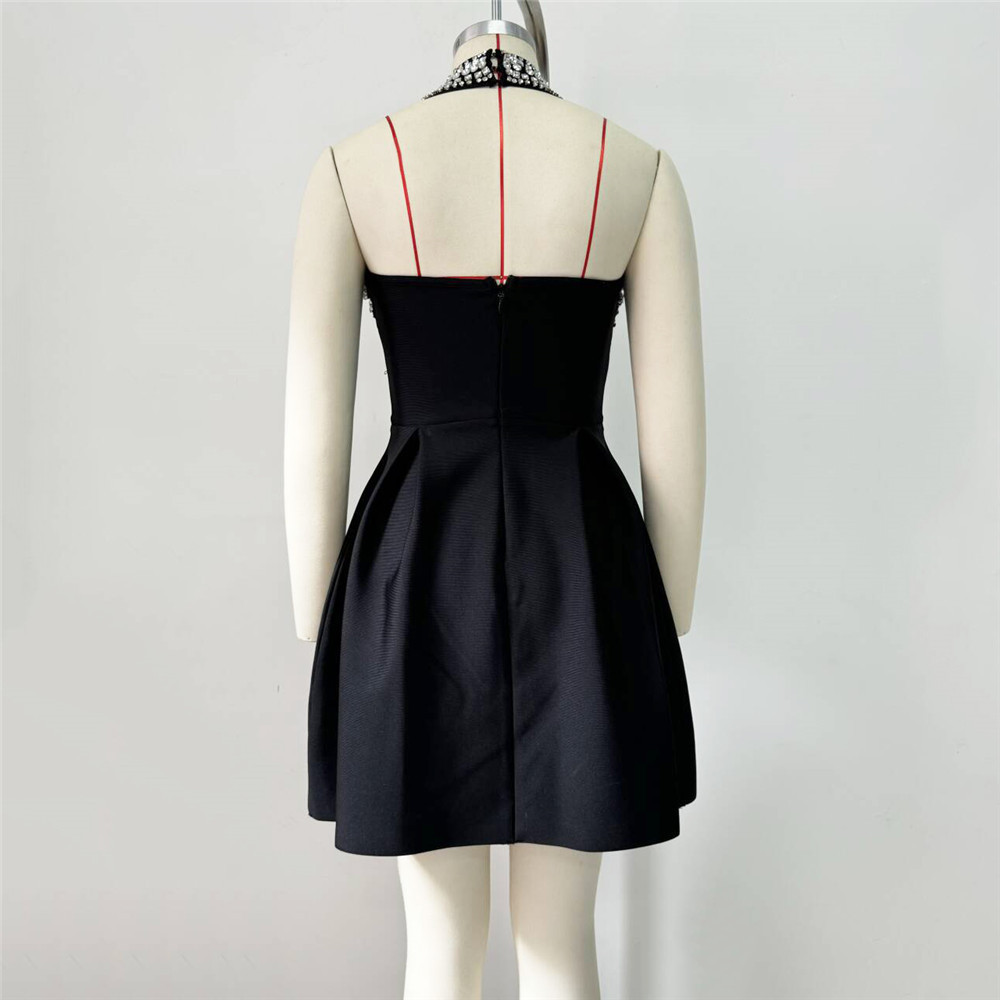 Women Sexy Halter Neck Evening Dress with Diamond Bandage