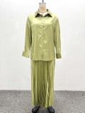 African Women summer long-sleeved pleated skirt two-piece set