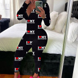 Women's Sexy Fashion Pattern Print Deep V-Neck Long Sleeve Tight Slim Jumpsuit
