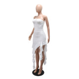 Women's Strapless Irregular Solid Color Ruffled Bodycon Dress