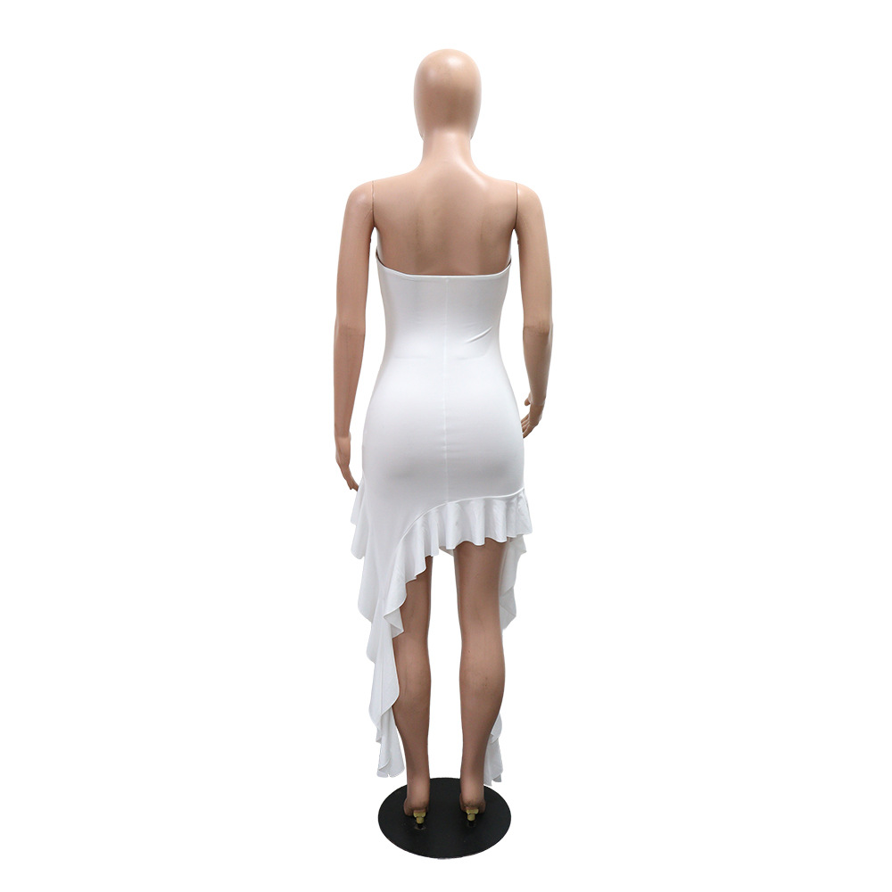 Strapless Irregular Ruffled Bodycon Dress for Evening Events