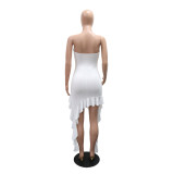 Women's Strapless Irregular Solid Color Ruffled Bodycon Dress