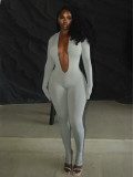 Fashion Sexy Tight Fitting  Long Sleeve Solid Color One-Piece Jumpsuit