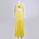 Women sexy cutout sexy top patchwork skirt two-piece set