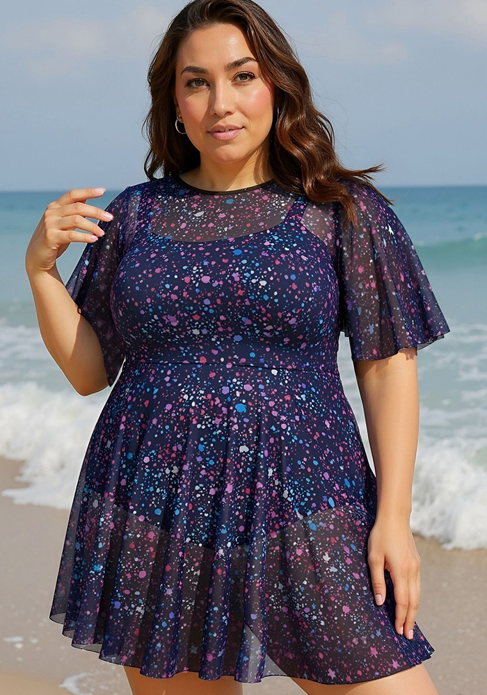 Plus Size Lace Tummy Control One-Piece Swimsuit