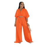Women Casual V-Neck Crossover Top and Wide-Leg Pants Two-Piece Set