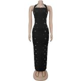 Women Halter Neck Beaded Bodycon Dress