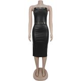 Women Sexy Strapless Slit Dress