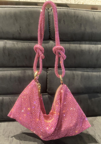 Women Pink Rhinestone Encrusted Handbag