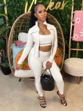 Women Zippered Thumb-Sleeve Long-Sleeved Top and Pants Three-Piece Set