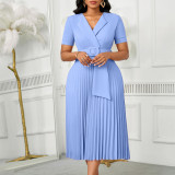 Plus-Size Women Sexy Short-Sleeved V-Neck Elegant Pleated African Dress