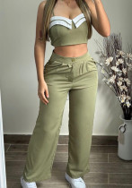 Women Contrast Color Patchwork Top and Pant Casual Two-Piece Set Women Contrast Color Patchwork Top and Pant Casual Two-Piece Set
