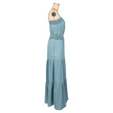 Women Denim Solid Strapless Sleeveless Wide-Leg Jumpsuit