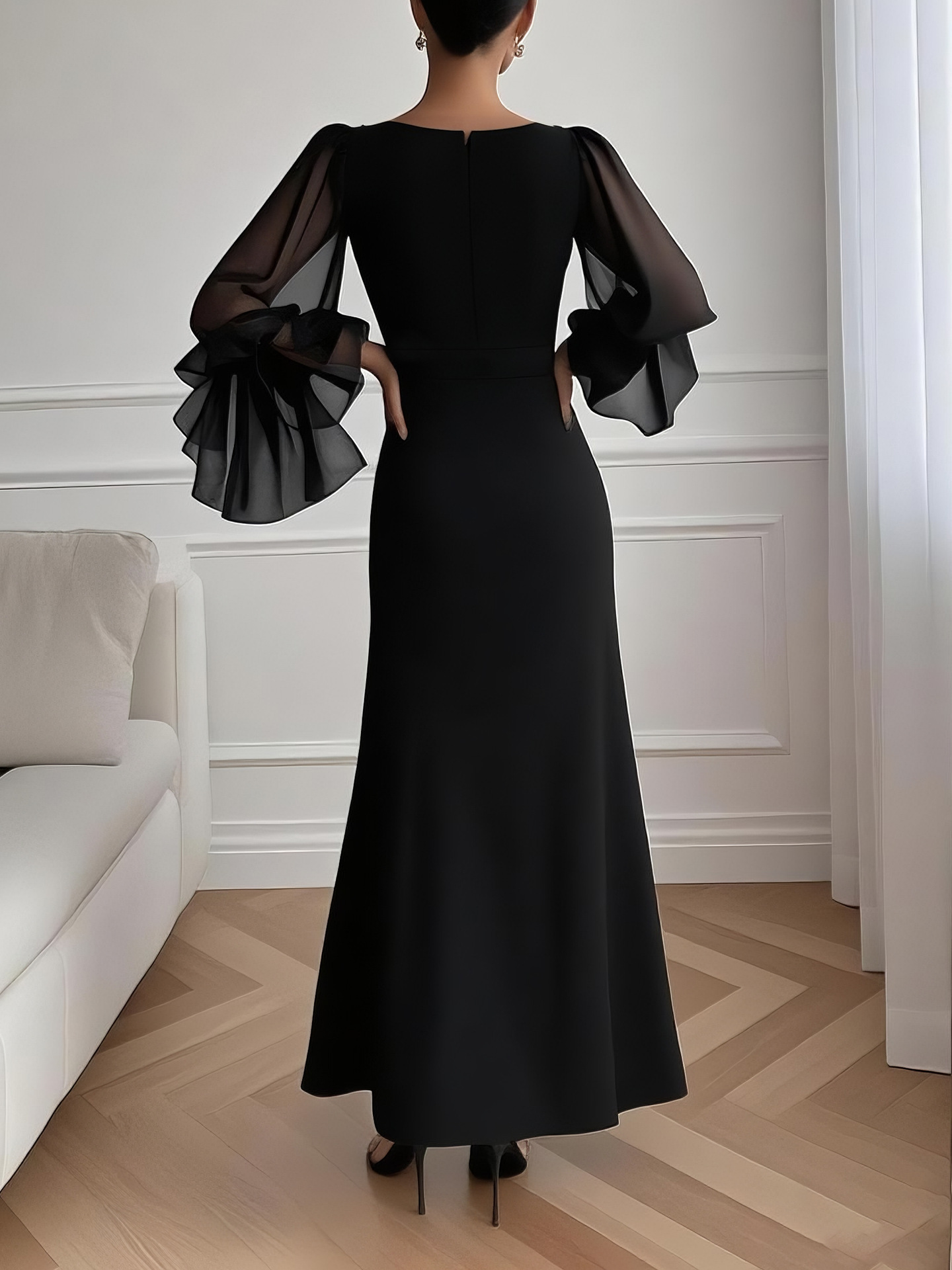 Women Fall Bell Bottom Sleeve Maxi Dress