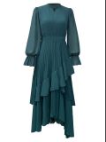 Women Solid Ruffle Pleated Dress