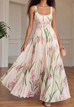 Women Printed Pleated Summer Strap Dress Women Printed Pleated Summer Strap Dress