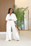 Women Casual V-Neck Crossover Top and Wide-Leg Pants Two-Piece Set