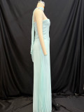 Women Summer Collarless Solid Pleated Strapless Dress