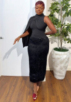 Women Round Neck Sleeveless Patchwork Bodycon Dress