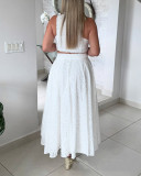 Women White Lace Sleeveless Crop Top and Skirt Two-Piece Set