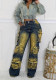 Women American Retro Cargo Tie-Dye Wide-Leg Pants